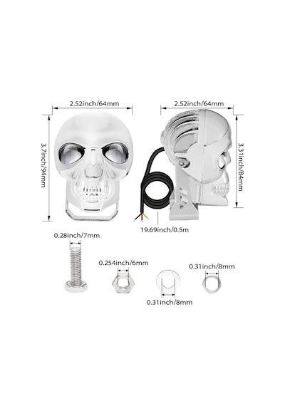 Motosiklet Led Sis Lambası Skull 3 Modlu Silver
