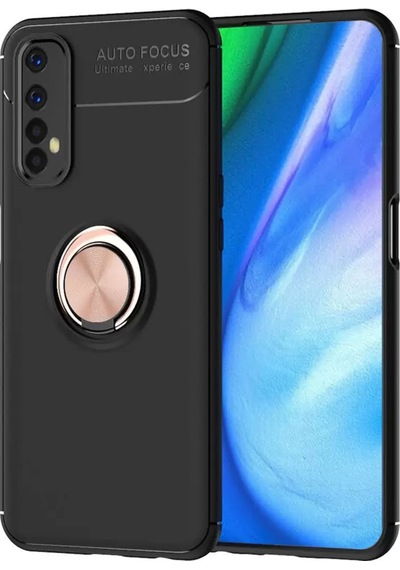 Newface Realme 7 Kılıf Range Yüzüklü Silikon - Siyah-gold