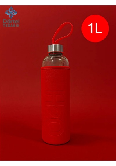 H2o Deri Kılıflı Cam Matara 1000 Ml Kırmızı