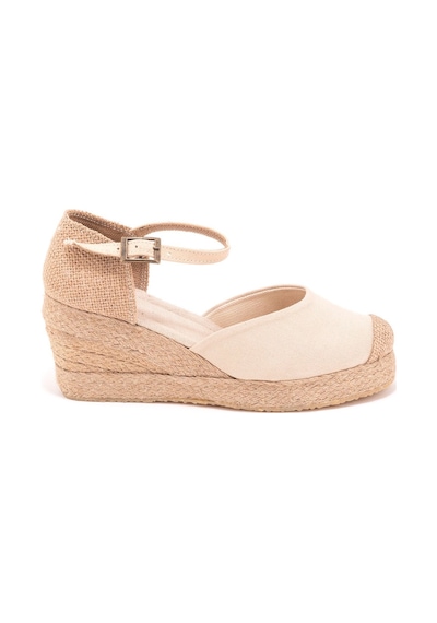 Star Tombis Gerçek Elişi Burnu Hasır Platformlu Dolgu Topuk Keten Hasır Espadril Handmade Bej