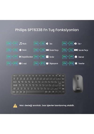 Philips SPT6338 Kablosuz Türkçe Q Klavye ve Mouse Seti