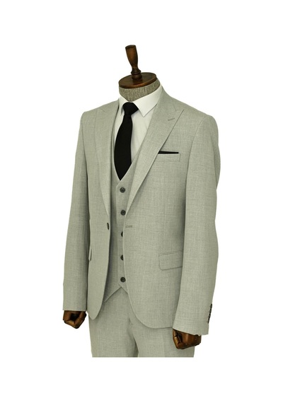 Wessi Tek Düğmeli Slim Fit Gri Yelekli Erkek Takım Elbise Gri