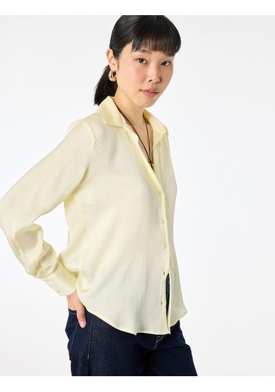 Koton Regular Fit Uzun Kollu Klasik Yaka Saten Gömlek Sarı 6sak60125pw