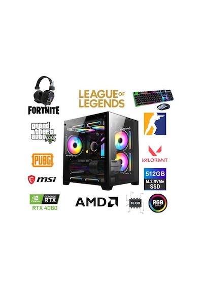 MSI DFS Gaming DS2025B R5-5600X-B550M RTX4060 8 GB 16 GB 512 GB SSD Free Dos Masaüstü Bilgisayar