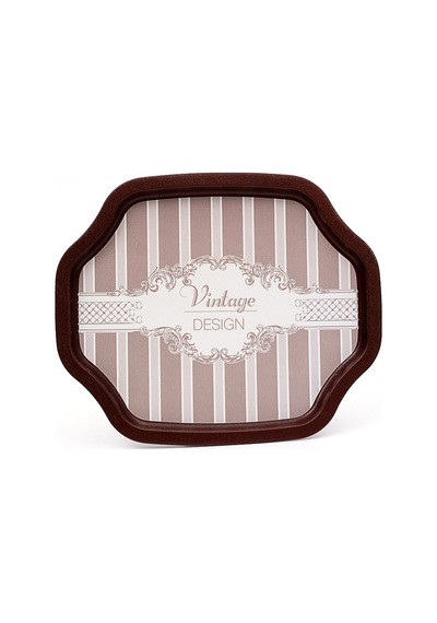 Elegance Burgundy Desenli Büyük Sekizgen Metal Tepsi, 27 X 33 Cm