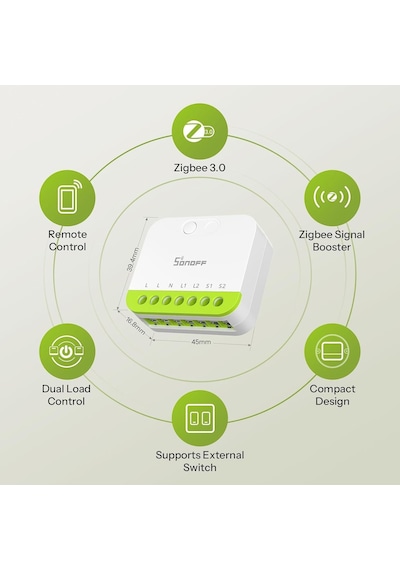 Mini-zb2gs Duo Zigbee 2 Kanallı Akıllı Röle Mini-zb2gs