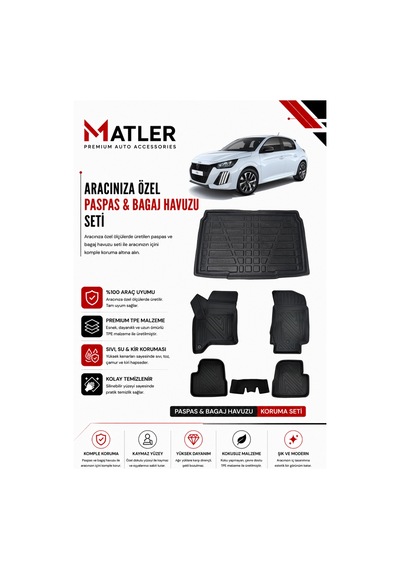 Peugeot 208 Hybrid 2026 Model 4d Ekstra Havuzlu Paspas Ve Bagaj Havuzu Set