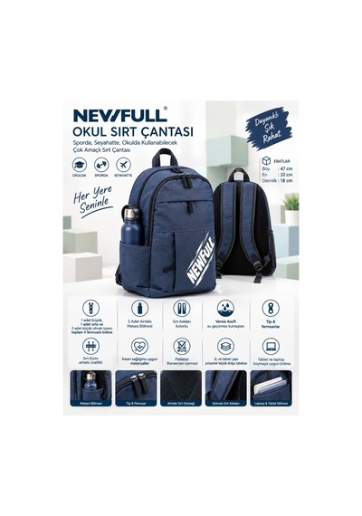 Newfull Okul Sırt Çantası Lacivert