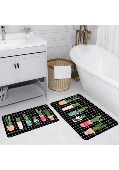 Rovigo Home Baskılı Kaymaz Taban 2 Li Banyo Paspas Takım Rvg5145-100X60-60X50 Çok Renkli