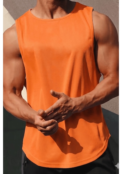 Genius Store Erkek Sporcu Atleti Sıfır Kol Tişört Fitness Gym Antrenman Tişörtü Ter Tutmayan Atlet Sıfırkol-2026 Turuncu