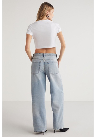 Ethıquet  Krım Kadın Kurdele Baskı Detaylı %100 Organik Pamuklu Bisiklet Yaka Crop Beyaz T-shirt