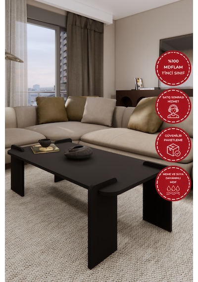Odaco Fuji Modern Premium Oval Ayaklı %100 Mdflam Salon Orta Sehpa 120x60x40 Cm Siyah