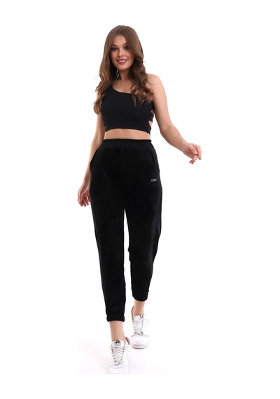Winmoda34 Kadife Battal Eşofman Büyük Beden Yumoş Doku Siyah