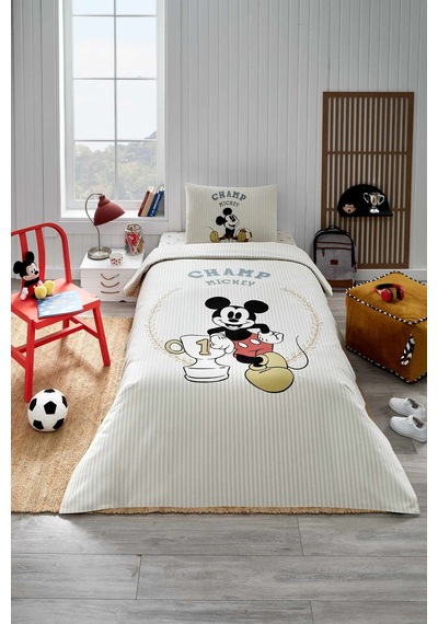 Mickey Mouse Champ Tek Kişilik Disney Lisanslı Lastikli Çarşaf Çocuk Pike Takımı Renksiz