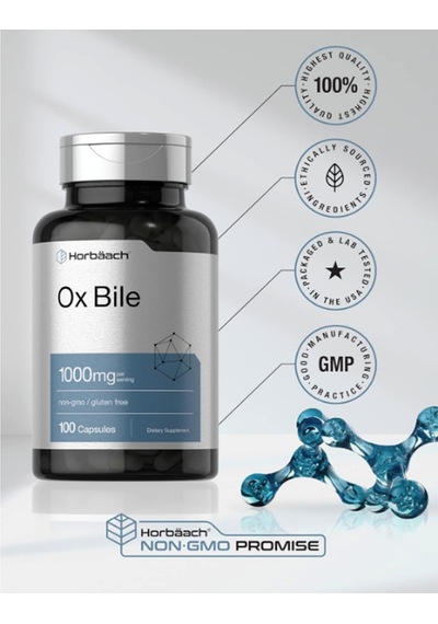 Horbäach Ox Bile 1000 Mg 100 Capsules Digestive Enzymes Non... Aromasız