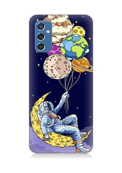 Samsung Galaxy M52 Uyumlu Astronot Ve Gezegenler Desenli Silikon Kılıf