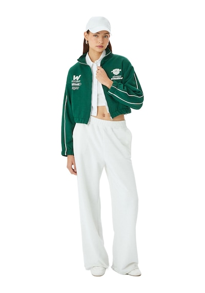 About Blank Koton Arkası Baskılı Fermuarlı Şardonlu Oversize Crop Sweatshirt Acı Kahverengi