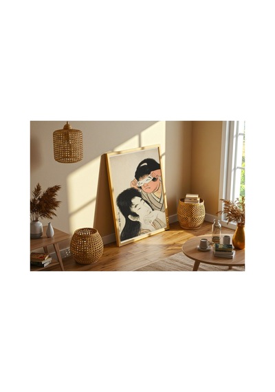 Klasik Sanat Utamaro Yamauba Ve Oyuncak Maskeli Kintaro Çerçevesiz Poster 21x30 Cm A4 Tablo