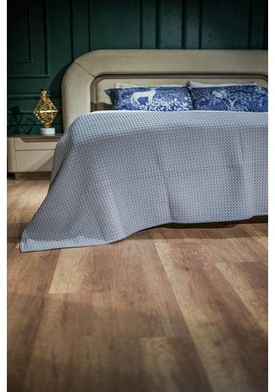Sofline %100 Pamuk Çift Kişilik Yazlık Örgü Pike, Yatak Örtüsü, Terletmez Kumaş 240x200cm Gri