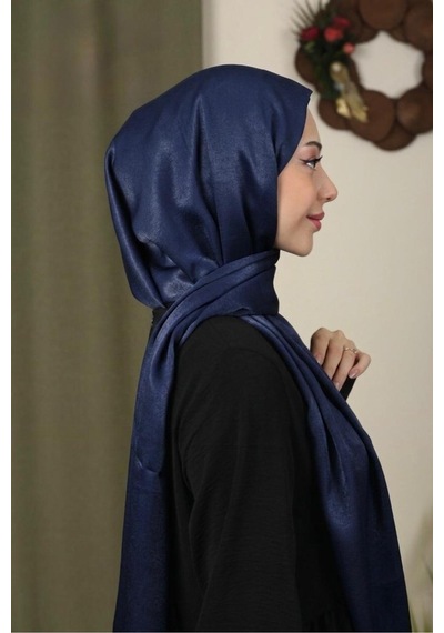 Flora Tekstil Abiye Parlak Bambu İpek Şal Lacivert