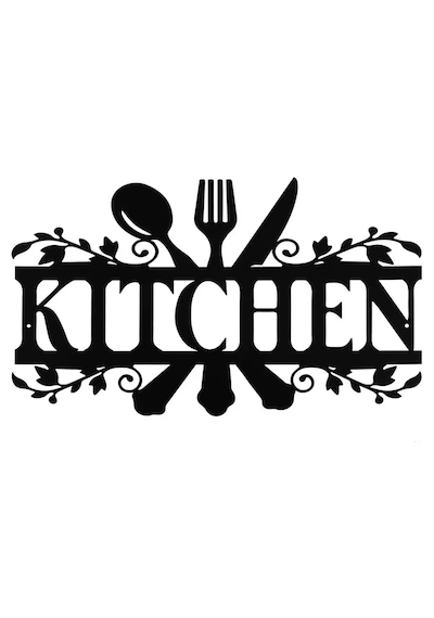Metal Mutfak Duvar Dekoru - Kitchen Yazılı Dekoratif Metal Tablo Siyah