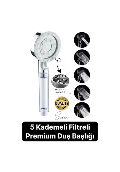 Premium 5 Fonksiyonlu Filtreli Değişebilen Masajlı Yüksek Basınçlı Arıtmalı Banyo Duş Telefonu Standart Diğer
