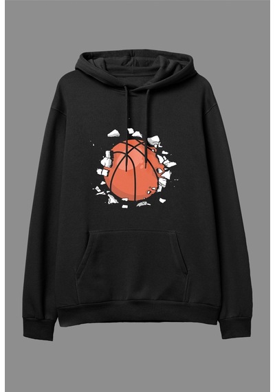 Tarzsokak Oversize Duvar Basketbol Oyun Oyuncu Spor Tasarım Baskılı Unisex Kapüşonlu Sweatshirt Hoodie Siyah