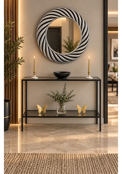 Teknor Füme Camlı Siyah Metal Konsol 100 Cm Modern Salon Dresuar