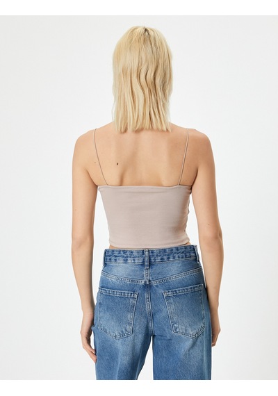 Koton Basic İnce Askılı Crop Atlet Ribanalı Pamuklu Bej 4sak10590ek Ekru