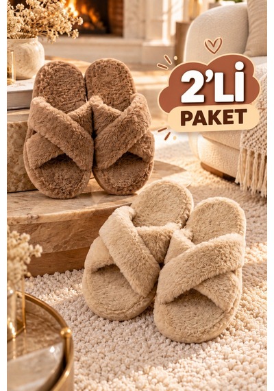 Modafrato 2'lü Paket Tüylü Çapraz Kadın Terlik Ev Terliği Ses Yapmayan Taban Yumuşak Rahat Terlik Taba-bej Modafrato 2'lü Paket Tüylü Çapraz Kadın Terlik Ev Terliği Ses Yapmayan Taban Yumuşak Rahat Terlik Taba-bej