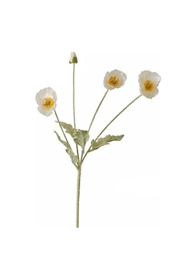 Yapay Çiçek Gelincik Çiçeği Beyaz Renk 3 Çiçek 1 Tomurcuk 59cm