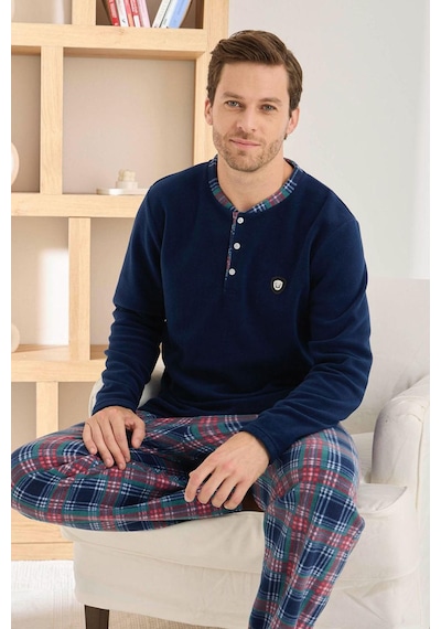 Pijamoni Erkek Düğme Yaka Kışlık Polar Pijama Takımı 6100/6,1 - 1 Adet Lacivert