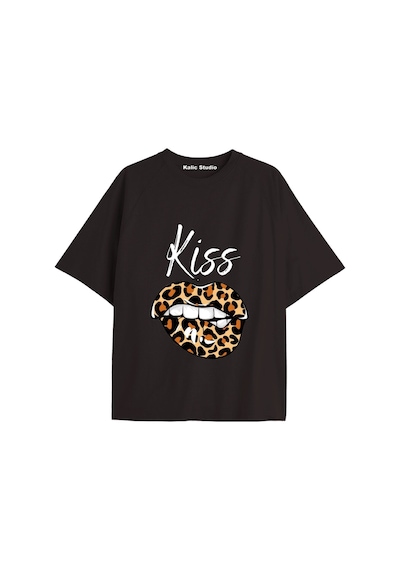 Kalic Studio Y2k Vintage Leopar Baskılı Siyah T-shirt Kod 147 Siyah-147