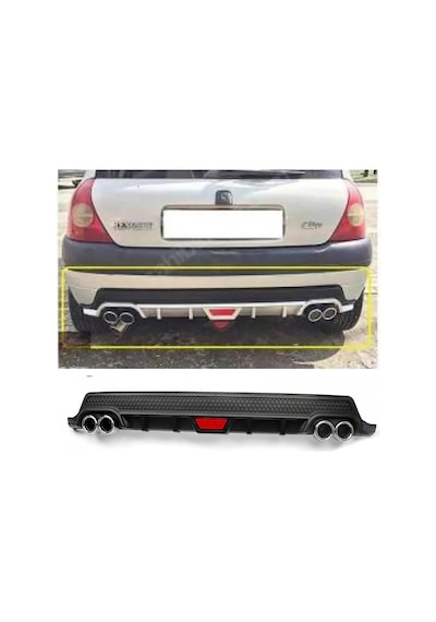 Renault Clio Mk2 Uyumlu Siyah Difüzör Difizör Yuvarlak Egzoz Görünüm Kulaklı Tip 1998-2005
