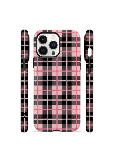 Velvoria Valestra Pembe Siyah Ekose Apple iPhone Uyumlu 13 Pro Magsafe Koruma Kılıfı Valestra Magline - Pembe Siyah Ekose