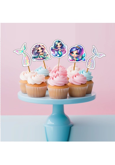 15 Adet Deniz Kızı Mermaid Doğum Günü Süsü Pasta Kürdanı 5-6cm