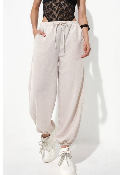 Hiccup Busem Kadın Dokulu Polyester Jogger Pantolon Taş Doğal