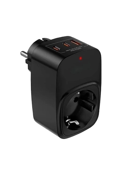Tekli Yüksek Voltaj Korumalı Duvar Prizi 2x Type-c 1x Usb Çıkışlı Priz Grup Priz Çoğaltıcı Siyah Diğer