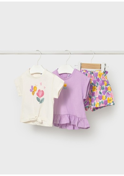 Mayoral Kız Bebek Penye Şort Takım 2 Tshirtlü Lila Lila