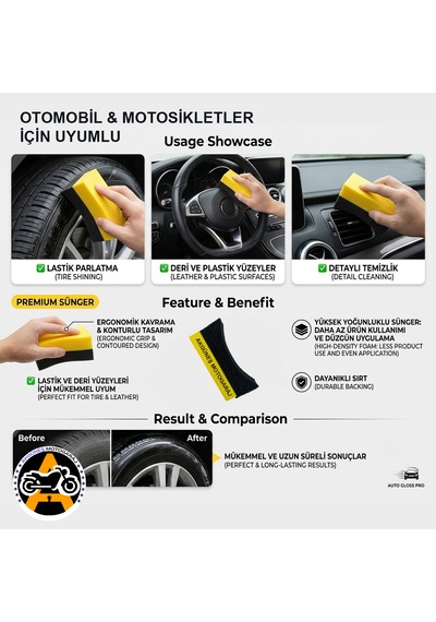 Akgüneş Motogaraj Lastik Parlatıcı Süngeri Kavisli Profesyonel Lastik Aplikatörü Otomobil & Motosiklet
