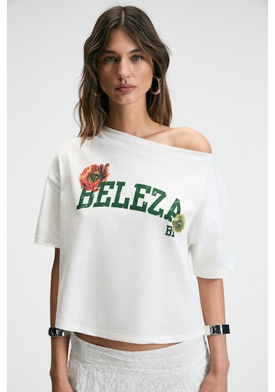Grımelange QALY Kadın Kayık Yaka Tek Omuz Kısa Kol Ön Ve Arka Baskı Detaylı Relaxed Ekru T-Shirt Grımelange QALY Kadın Kayık Yaka Tek Omuz Kısa Kol Ön Ve Arka Baskı Detaylı Relaxed Ekru T-Shirt
