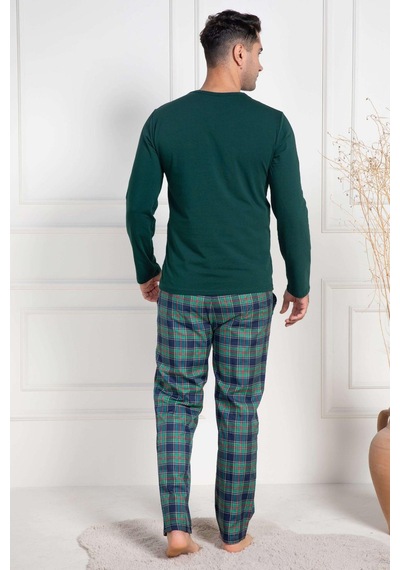 Mecit Pijama Mecit 3052 Yeşil Ekoseli Erkek Büyük Beden Pijama Takımı Yeşil
