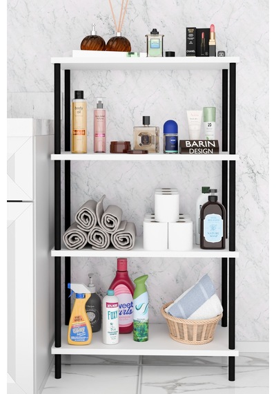 Çevir Kur Kolay Kurulum 4 Katlı Banyo Rafı Metal Gövdeli Çok Amaçlı Organizer Stand Banyo Dolabı Beyaz