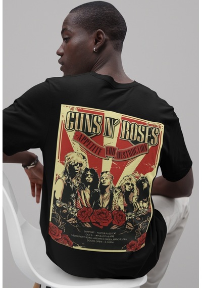 Tasarım Guns N' Roses Sırt Baskılı Unisex Oversize Rock Metal Müz Siyah