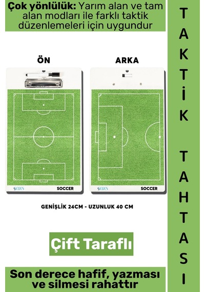 Futboltaktik Profesyonel Amatör Okul Tam Yarı Saha Çift Taraflı Futbol Taktik Tahtası 24 X 40 Cm Çok Renkli