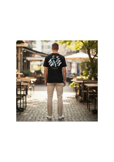 Urbantrendstore Unisex Özgürlük Heykeli Oversize Fit Rahat Geniş Salaş T-shirt Günlük Tişört Siyah