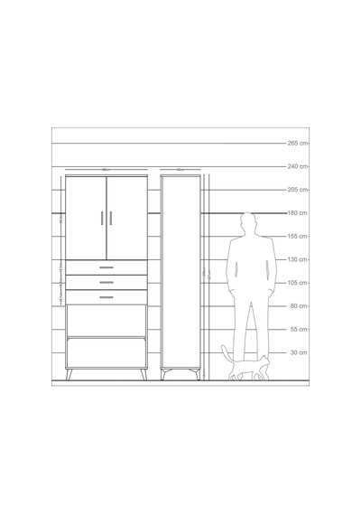 Arges Dolap 4 Raflı 3 Çekmeceli 2 Kapaklı 88x30x221 Çam-antrasit Atlas Çam