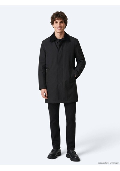 Kip Siyah Regular Fit Gömlek Yaka Casual Dokuma Pardösü