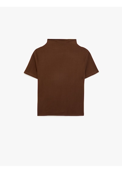 Koton Modal Karışımlı Slim Fit Drape Detaylı Dik Yaka Kısa Kollu Tişört Kahverengi 6sak70014ek Kahve Koton Modal Karışımlı Slim Fit Drape Detaylı Dik Yaka Kısa Kollu Tişört Kahverengi 6sak70014ek Kahve