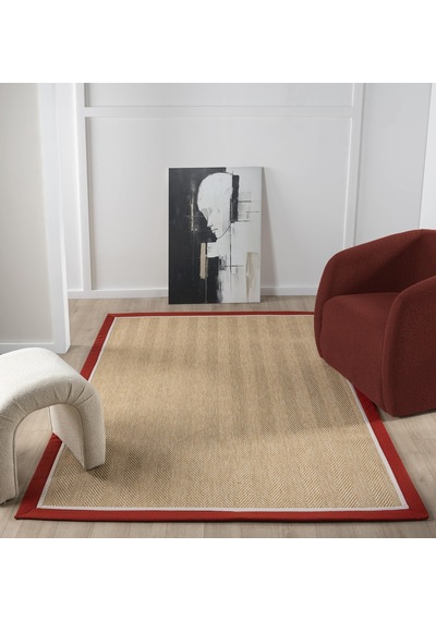 Mariesse Home Çift Bordürlü Hasır Dokulu Sisal Salon Mutfak Koridor Kesme Yolluk Dokuma Makine Halısı 665bej-krembordo